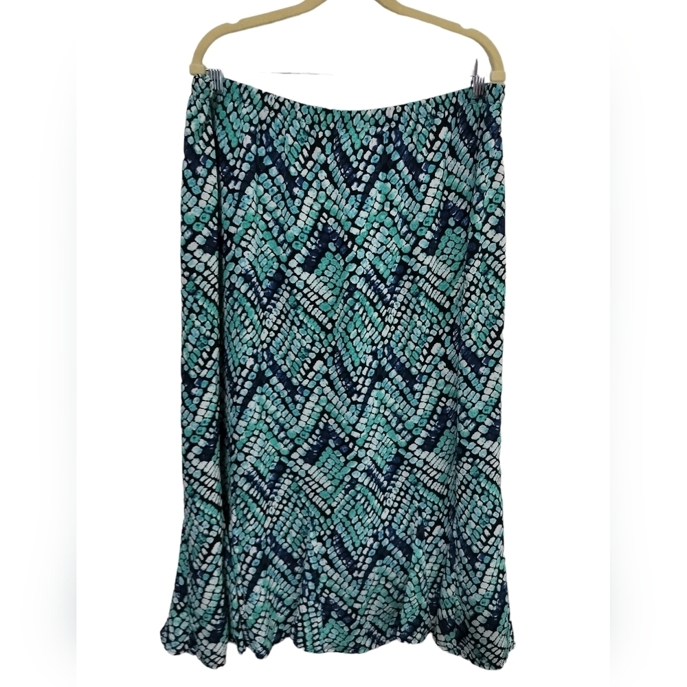SK113)TanJay Green Geometric Print Peplum Bottom Swing Pullon Skirt Plus Size 18